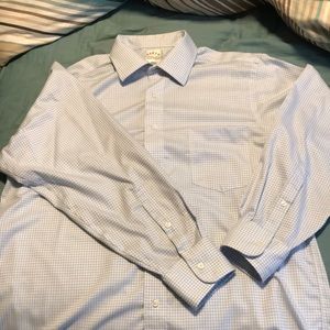 Men’s blue check non-iron dress shirt